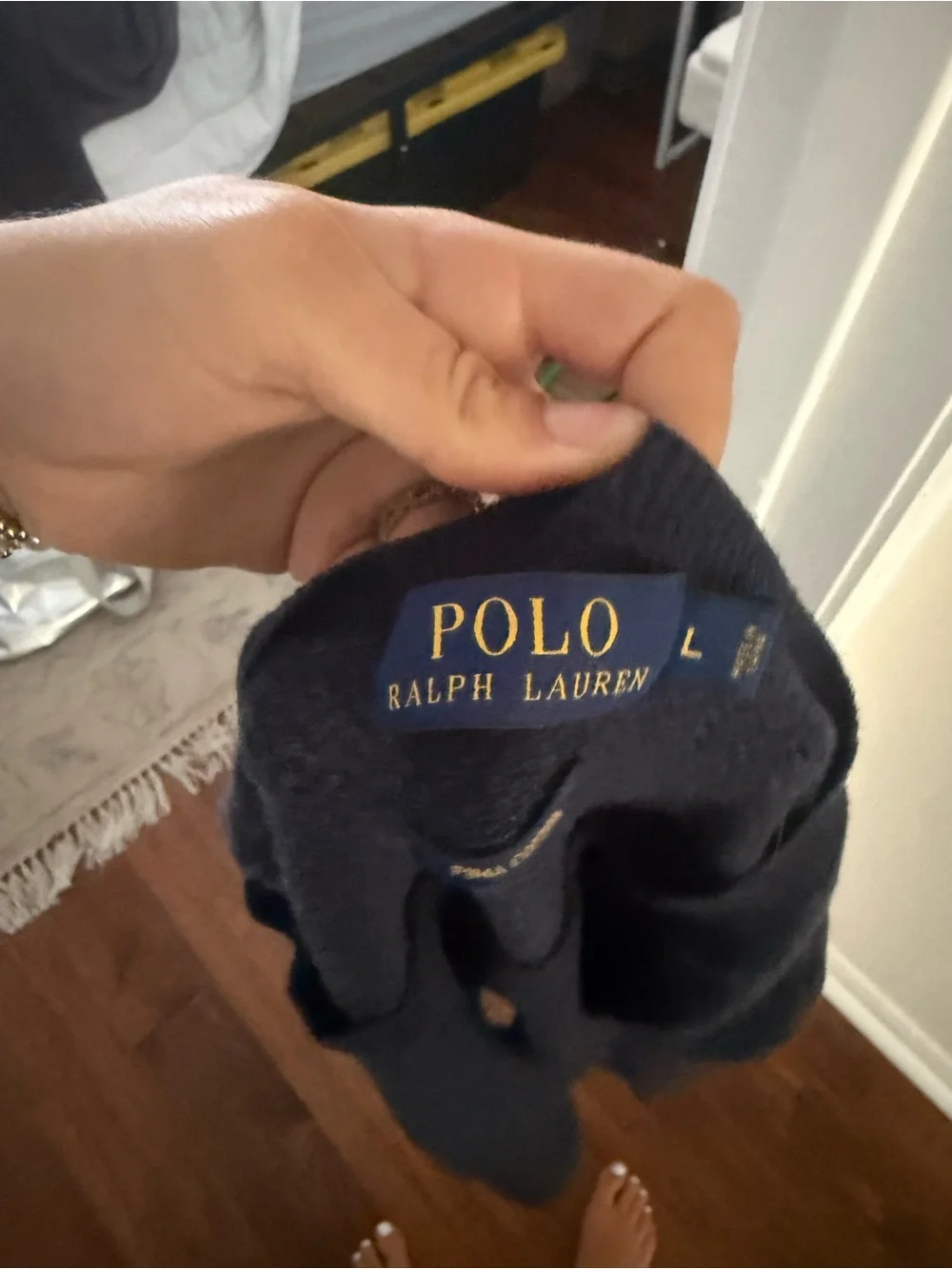 Ralph Lauren Navy Crewneck Sweater with Red Polo Pony